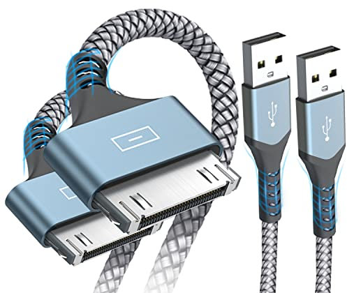 AviBrex USB to 30 Pin Charging Cable 10ft 2-Pack, USB Fast Charging & Sync Data Cable Nylon Braided Cord Compatible iPhone 4/4s/3G/3GS, iPad 1 2 3,iPod Touch 4 3 2 1, iPod Classic 3 2 1-Grey