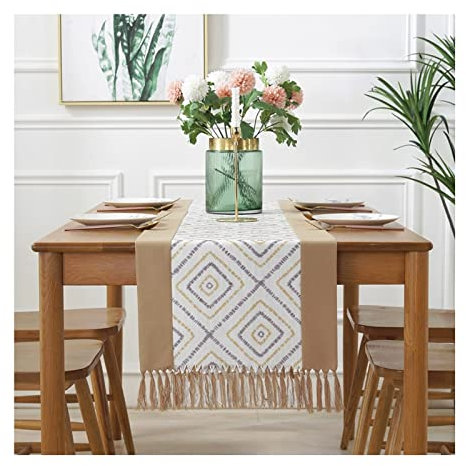 Aotiwe Tischband Herbst, Tischdekoration Party aus Bettwäsche aus Baumwolle Geometrisches Gitter Braun 38x180CM für Abendessen Bauernhaus Dekor