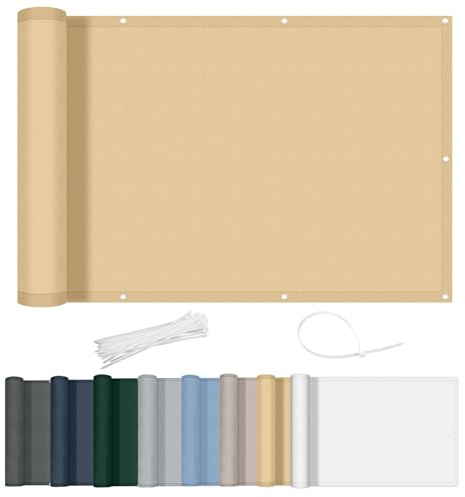 AXT SHADE Brise Vue Balcon 100x600cm Imperméable Cache Vue Balcon Protection UV Opaque Résistant aux Contre Vent avec Trous et Serre Câbles pour Exterieur Terrasse-Sable
