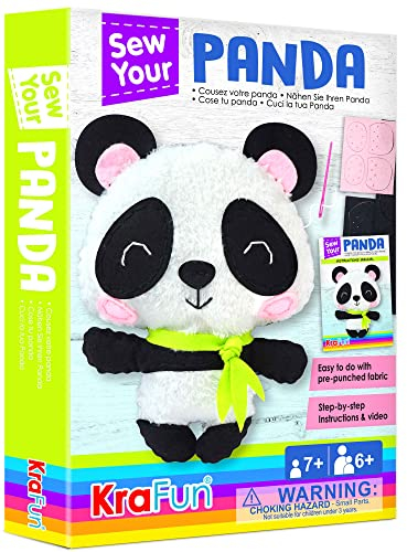 KRAFUN Kinder-Nähset für Anfänger ab 7 Jahren, Panda-Stoftpuppe, Plüschfilz, Anleitung, Wiederverwendbare Box, Lernspielzeug zum Nähen und Sticken