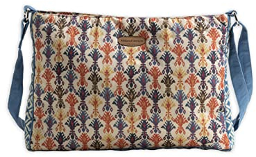 Maison d' Hermine Handtasche aus 100% Baumwolle | Umhängetasche | Umhängetasche für den Strand | Einkaufen | Reisen | Wandern | Frauen mit Reißverschlusstaschen (IKAT - DIKAT)