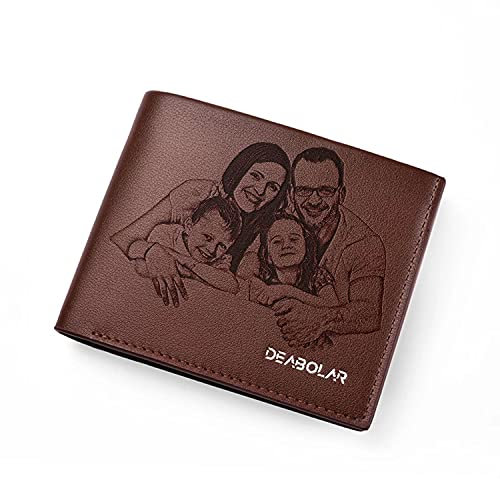 Personnalisé Photo Classique Portefeuille Homme Portefeuille Hommes Porte-Monnaie Porte Carte Crédit Cadeau pour Pièces Carte de Crédit avec Boite Cadeau, Marron