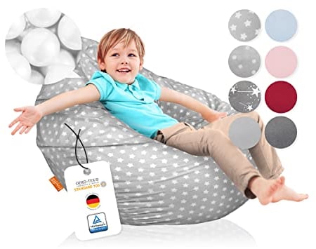joyfill® XXL Sitzsack Kinder ÖKO-TEX Zertifiziert & 100% Made in Germany I Extra leise & Schadstofffreie Mikroperlen I Kinder Sitzsack XXL mit weichem Baumwollbezug ideal für Jungen & Mädchen