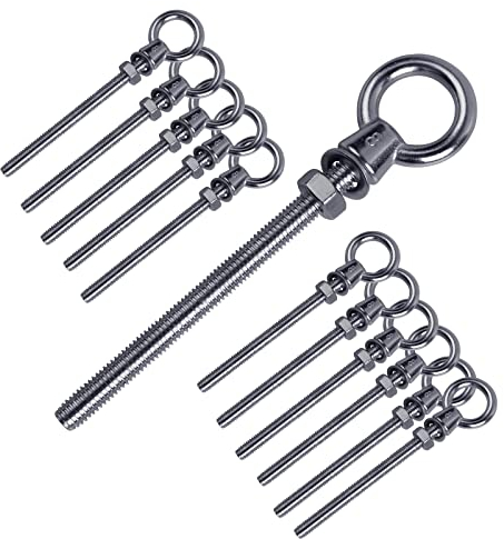 EFUTURETIME 12 x Tornillo con Argolla M8 x 80mm con Nueces, Tornillos de Ojo de Acero Inoxidable 304, Tornillo de Anillo para Fijación y Suspensión, Perno Ojo para Uso Industrial o Doméstico