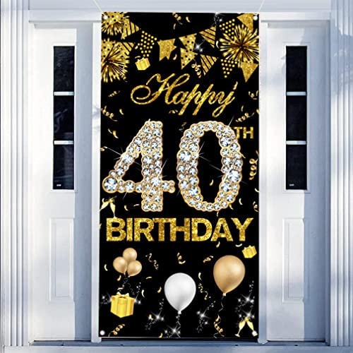 40 Geburtstag Dekoration für Mann und Frau, Türbanner Schwarz und Gold, Stoffschild 40 Geburtstag Poster Tür Deko Banner, 40 Jahre alt Hintergrund Geburtstag Party Supplies Willkommensschild