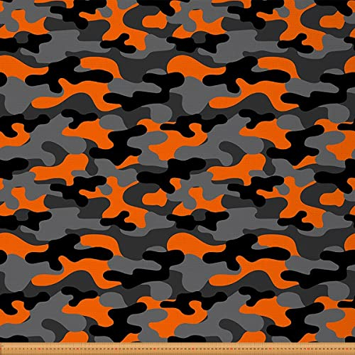 Loussiesd Tarnung Polsterstoff für Stühle grau Orange Tarnung Muster Outdoor Stoff Meterware dekorativer Stoff für Polster und Heimwerkerprojekte wasserdichter Stoff 92x150cm Schwarzgrau