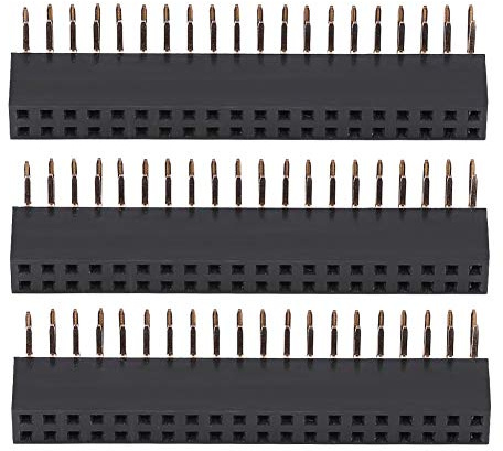 Odorkle 3pcs Female Pin Headers, 2x20 Pins, 2.54mm Pitch, Right Angle, Black Metal, PCB Mount, 40 Contacts, 1.2cm x 1.2cm, 5.2cm Centerline, Compatible