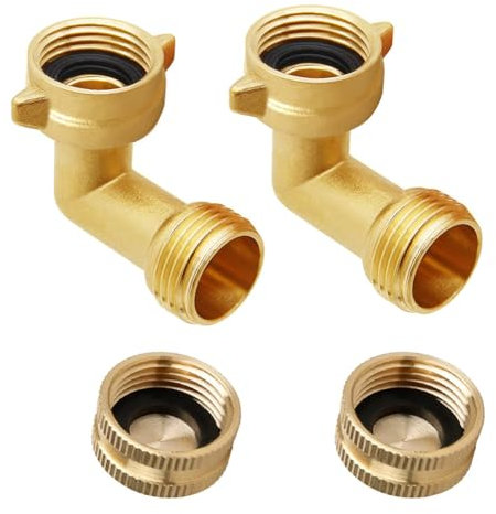 Joywayus GHT Lot de 2 raccords de tuyau d'arrosage coudés à 90 degrés en laiton et bouchons femelles avec rondelles pour branchements d'eau de camping-car et robinets d'extérieur résidentiels