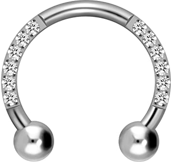 PIERCINGLINE Ohr-Piercing Titan Hufeisenform 10 Kristalle Piercing Nase Septum Helix Tragus Silberfarben 10 mm