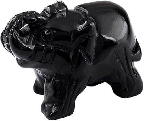 mookaitedecor 1.5 Zoll Kristall Elefant Klein Handgeschnitzt Glücksbringer | Obsidian Glückselefant Stein Figur, Elefanten Tier Statue Tasche Steinfiguren Heimdekoration