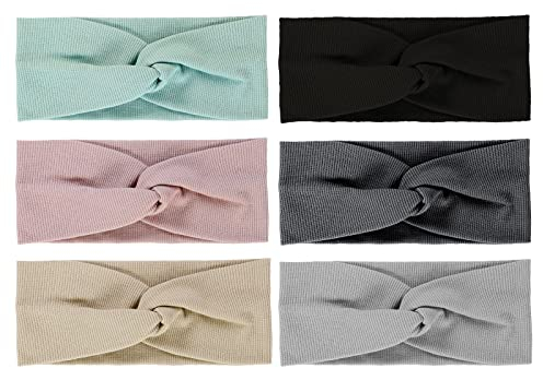 Lyneun 6 Stück Breite Stirnband Damen, Haarband Damen Sport, Elastisch Stirnbänder, Cross Haarbänder Verdreht Headwrap Headband für Fahrrad, Fitness, Laufen, Yoga