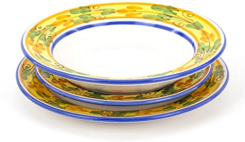 CEAR ceramiche - Posto tavola, set di 3 piatti in ceramica siciliana di Caltagirone con decoro floreale
