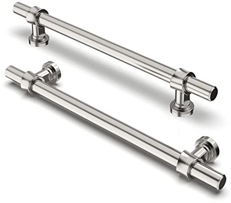 FURNIWARE Pack of 10 Cabinet Handles, Hardware Drawer Pulls Kitchen Cabinet Door Handles Pull for Kitchen Dresser Drawer Bathroom, Brushed Nickel,160mm(6.3 Inch) Hole Center