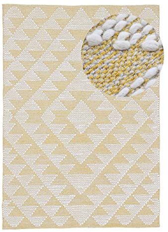 carpetfine Baumwollteppich Kelim Durry robuster Flachgewebe-Teppich Gelb 80x150 cm für Wohnzimmer, Schlafzimmer & Kinderzimmer
