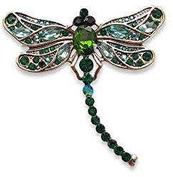 Brosche Pin Anstecknadel Libelle Gold Strass Grün