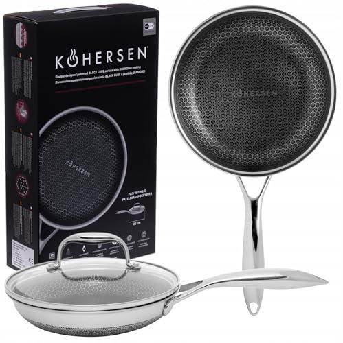 Kohersen - Hybrid Pfanne mit Deckel - Backofengeeignet, Spülmaschinenfest - mit Black Cube Antihaftbeschichtung - Pfanne für Induktion, Gasherd, Elektroherd - aus Edestahl und Aluminium - Pfanne 20cm