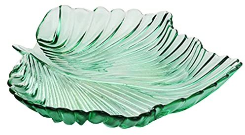 soulnioi Plato de frutas, plato de postre de cristal, plato de ensalada de cristal, plato de servir transparente, bandeja multiusos en forma de hoja, plato de cena de boda, plato decorativo para hogar