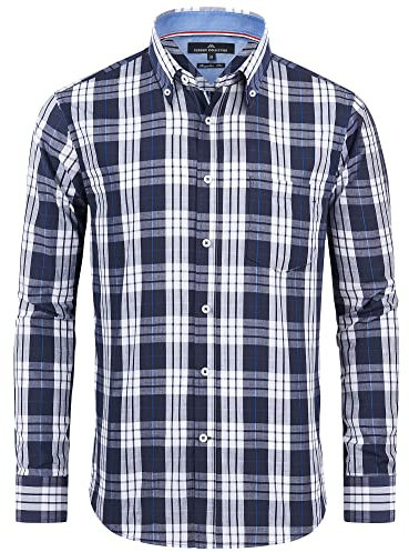 Alimens & Gentle Chemise Classique pour Homme avec col boutonné, Bleu Marine, à Carreaux, S