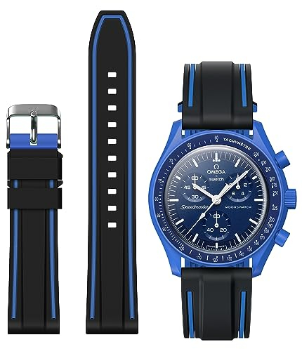 Stanchev Armband für Omega x Swatch MoonSwatch/Rolex Uhr/SEIKO Uhr 20 mm, Schnellverschluss Omega X Swatch Moonswatch Speedmaster Uhr Ersatz Silikonband (Blau)