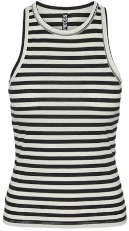 PIECES Damen Pcruka Boxer Tank Top Noos Bc, Black/Stripes:Cloud Dancer,S