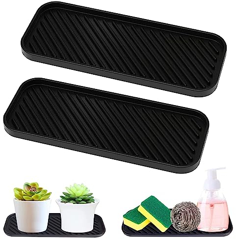 Belugsin 2 Pieza Organizadores para Fregadero de Silicona Soporte Estropajo Fregadero Soporte para Esponja Antideslizante Alfombrilla Drenaje Fregadero para Estropajos, Cepillos o Jabón ((Negro)