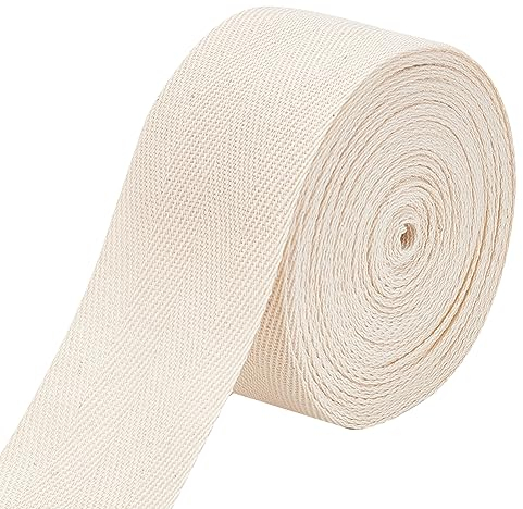 BENECREAT Sangle en Ruban de Coton à Chevrons Beige 10 m, Rouleau de Ruban de Sangle Naturelle Douce de 50 mm de Large pour la Couture Artisanale, Poignée Sac en Tissu, Fourre-Tout