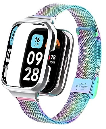 T-BLUER Compatible con Xiaomi Redmi Watch 3 Active Correas,Acero Inoxidable de Metal de Reemplazo Pulsera Brazalete Accesorios para Redmi Watch 3 Active Pulsera Inteligente,Arco iris