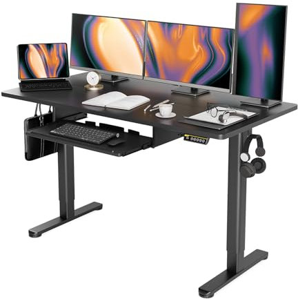 Claiks Schreibtisch Höhenverstellbar Elektrisch mit Tastaturablage, 140 x 60 cm Elektrischer Schreibtisch,Höhenverstellbarer Schreibtisch Computertisch mit Memoryfunktion,Standing Desk,Schwarz