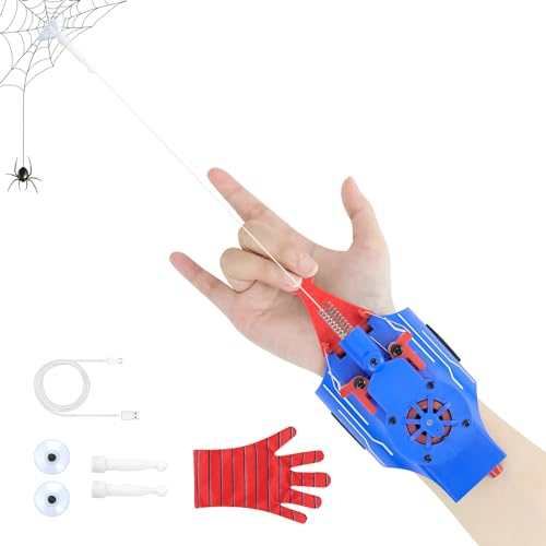 Lumhew Spider Web Shooter Toys for Kids, 8 FT Web Shooter Wrist Toy-Rope Launcher for Kids, Superhero Cosplay Role Play Costume Props, Electric Take-up (Blue)