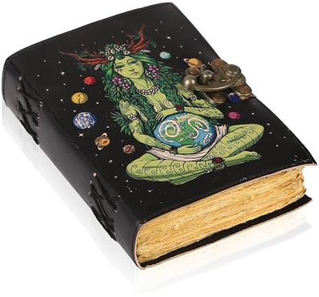 TUZECH Book of Spells Leder gebundenes Tagebuch Büttenrand Papier Grimoire Bedrucktes Tagebuch Drittes Auge Notizbuch Spirale Gothic Notizbuch Antik Vintage Buch für Männer und Frauen (Mutter Erde)