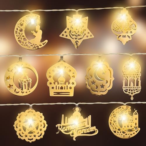 Ramadan Lichterkette, 200cm Stern Mond Lichterketten, Ramadan Deko Lichterkette 10 LEDs, EID Mubarak Lichterketten, Muslim Licht Eid Mubarak Dekoration für Innen Außen Haus Garten Terrasse Moschee
