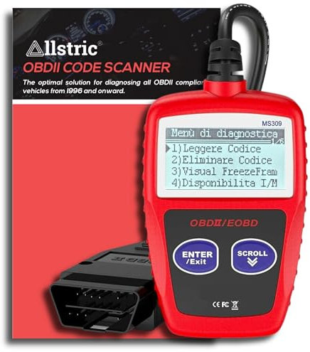 Allstric® Obd2 Diagnosis Coche Multimarca en Español. Maquina Diagnosis Coche con Cable. Lectura de Fallos (DTC) y Borrar Avería Motor. Lectura de información del vehículo y Prueba del Sensor O2.