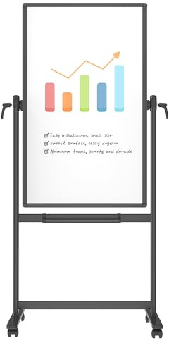 VIZ-PRO Tableau Blanc Magnétique Mobile Double Face 120 x 60 cm, Cadre Noir | Effaçable à Sec, Sur Roulettes, Cadre en Aluminium, Rotation à 360° avec Verrouillage, pour Bureau, École et Maison