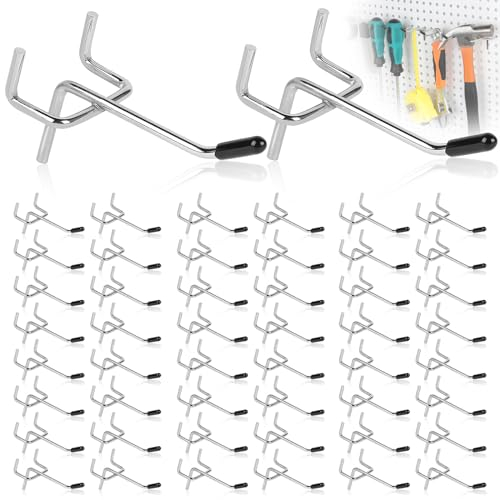 efuturetime 50 x Crochets pour Panneau Perforé en Deux Longueurs 7cm, Pegboard Hooks avec Embout Protecteur en Caoutchouc, Crochet pour Ètagères de Cuisines, Supermarchés, Racks à outils