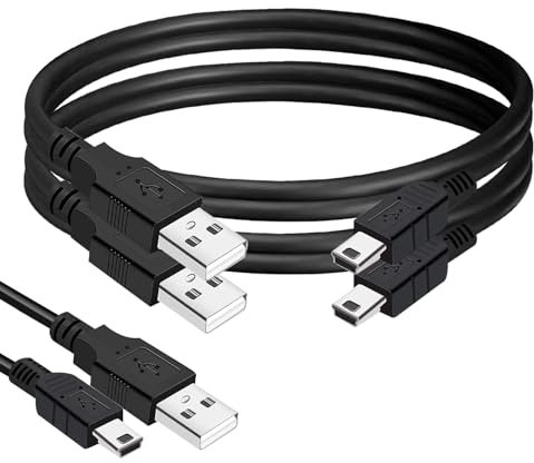 Lot de 2 mini câbles USB de 3 m – Câble de charge USB mini vers USB et transfert de données compatible avec GoPro HERO4 Hero 3+, Garmin GPS, TI-84 Plus, calculatrice TI84, caméra embarquée, appareil