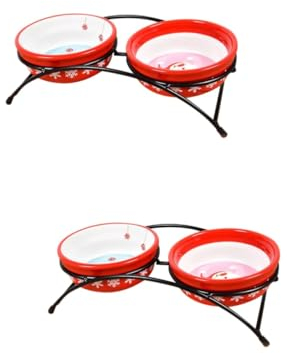 BESPORTBLE 2 Pièces Bols d'eau pour Animaux de Compagnie Porte-Bol Fournitures de Chat Universel Bols de Chat Bol en céramique récipient d'alimentation os Bol de Chat gamelle pour Rouge