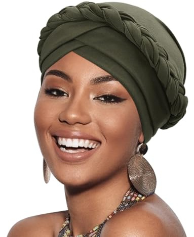 DRESHOW 1 Stück Afrikanischer Damen Turban Geflecht Kopfbedeckung Kopftücher Chemo Kappe Vorgebunden Beanie Mütze Kopfwickel Schlafmütze