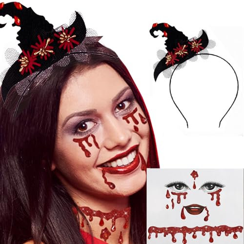 Vampir Schminke Erwachsene Halloween Tattoos Glitzersteine Gesicht Selbstklebend Festival Vampire Glitzer Gesicht Zombie Schminke Mit Hexenhut Set