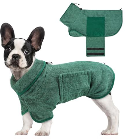 Woiil 100% Baumwolle Hundebademantel, Ultra Saugfähiger Bademantel Hund, Mit Klettverschluss Und Verstellbarem Gummizug, Maschinenwaschbar, Geeignet Für Große, Mittlere Und Kleine Hunde, Grün (M)