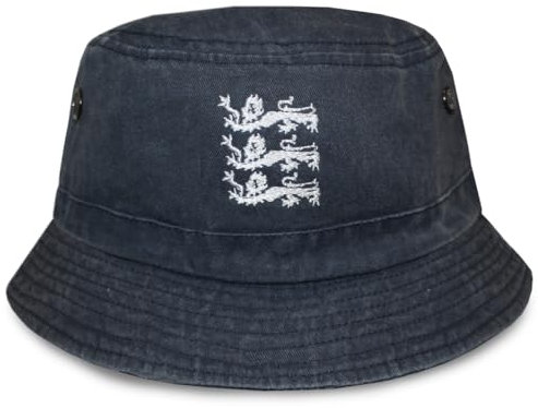 TeddyT's Men's 3 Lions England Embroidered Washed Denim Navy Cotton Bucket Hat (UK, Alpha, M, L, Navy)