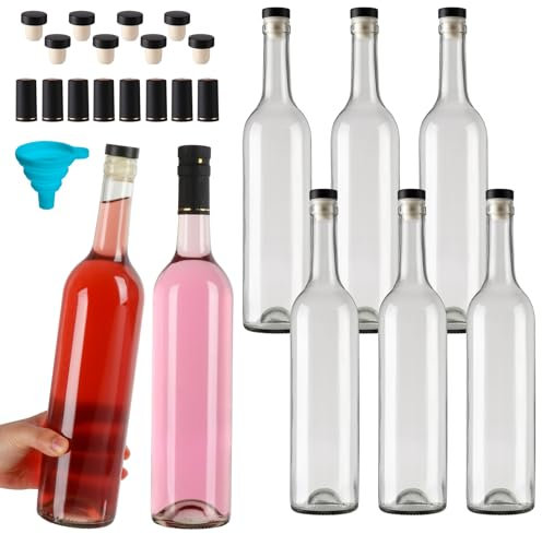 Alotpower Empty Wine Bottles for Wine Making 25fl.oz 8Pack with T-top Caps & Seal Shrink Capsules Caps, 750ml Glass Bottles with Caps for Sparkling Wine, Kefir, Kombucha (25fl.oz, Set of 8)