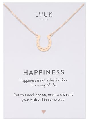 LUUK LIFESTYLE Collier avec Pendentif Différent en Acier Inoxydable, 50 cm | Carte HAPPINESS, Porte Bonheur, Hypoallergénique, Bijoux Minimalistes, Idée Cadeau Femme, Anniversaire, Argent, Or, Rose