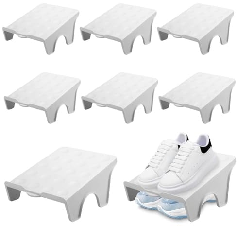 8 Stück rutschfest Schuhhalter stapelbar, Platzsparend, 25x22x11.5 cm | Schuhschlitz Organizer, Doppelschicht Schuhstapler Set, Schuhregal für Eingangsbereich, Flur, Schlafzimmer