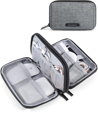 bagsmart Electronics Organizer Travel Case, Cable Organiser Pouch, Travel Essentials, Tech Organiser, Travel Accessories Bag for Charging Cable, Flash Drive, Power Bank, USB, Grey