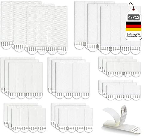 48 Paia (96 Strisce) Strisce per Appendere Quadri, Strisce Adesive con Gancio Resistente all'Acqua, Senza Danni, per Montaggio su Cornice Foto da Appendere a Parete (S/M/L/XL 4 Dimensioni)