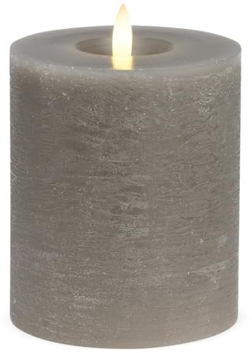 LED Stumpenkerzen 4er Set aus Echtwachs mit Timerfunktion & inkl. Fernbedienung - Kerzen realistisch flackernde Flamme warmweiß Ø 10 x 12 cm - Elektrische Wachskerzen in taupe als gemütliche Tischdeko