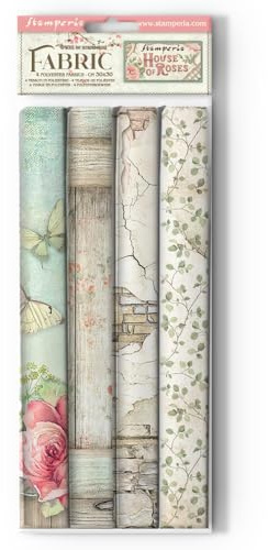 Stamperia - Fabric for Scrapbooking, Albums, Bullet Journalling and More, Polyester, Can be Sewn by Hand or Machine, Suitable for Craft Glue, Perfect for Crafts and Gifting (House of Roses) (4 Pack)