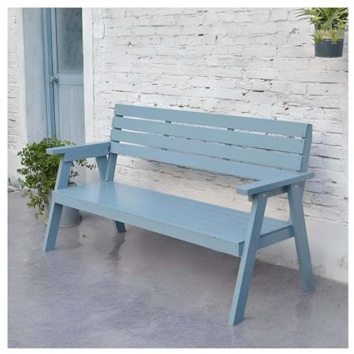 Generisch Holz Gartenbank für 2 Sitzer, Wetterfest Holzbank Parkbank mit Rücken- & Armlehnen, Outdoor-Latten Sitzbank für Balkon Terrasse, 120x67x88cm(Blau)