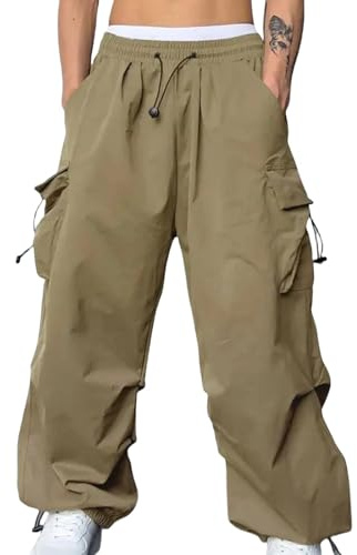 Cargohose Herren Baggy Freizeit Y2K Baggy Fallschirmhose Weites Bein Hosen Freizeithose Frauen Elastische Taille mit Vielen Taschen Cargo Hose Vintage Cargohose Outdoorhose Jogger Arbeitshose