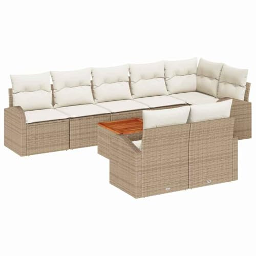 vidaXL Gartensofa-Set mit Speicher 9 pcs Beige und Creme Poly-Rattan, Garten- und Terrassenlounge, modularer Sofa, haltbare Möbel, Flexible Sitzarrangements, UV-beständiger Stoff